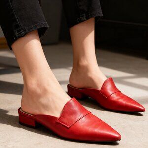 Brenda Zaro Made in Spain Red Leather Pointed-Toe Mules - Women’s EU Size 40 | L
